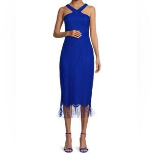 GUESS Halter Fringe Sheath Dress Cobalt Blue Women’s Sz 14 NWT